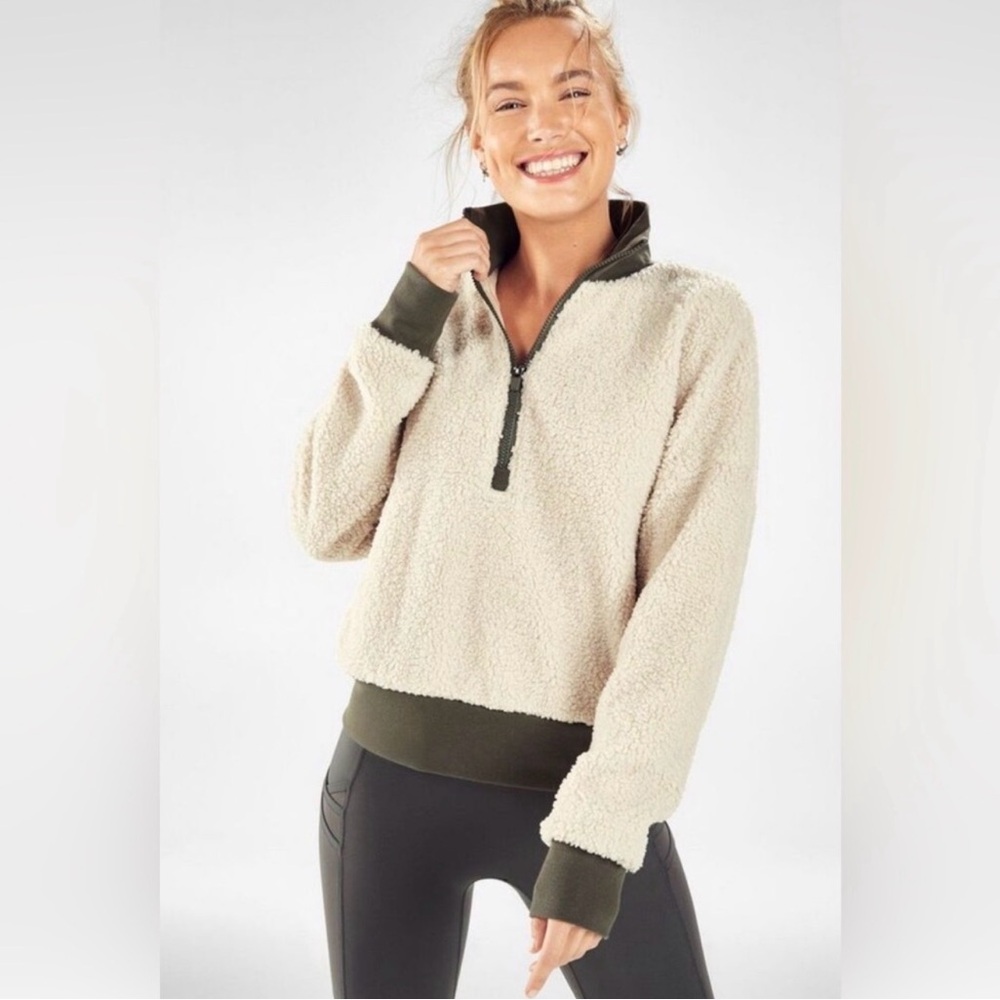 Fabletics Cream & Green Pullover